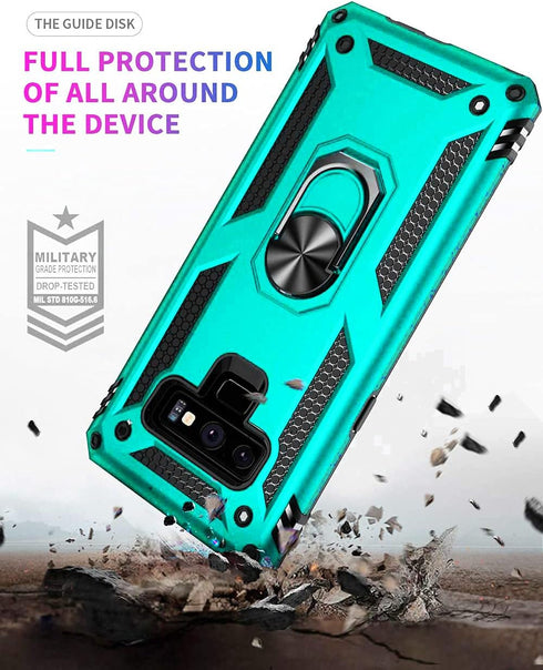 Androgate Samsung Note 9 Phone Case, Galaxy Note 9 Case with 3D PET Screen Protector, Military-Grade Ring Holder, Teal