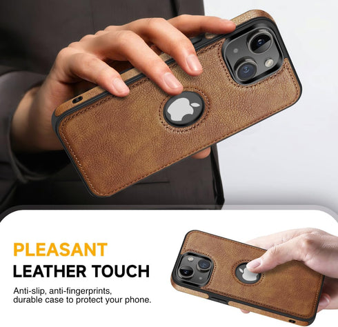 Design Compatible with iPhone 13 Mini Case, Luxury Leather Vintage Slim Shockproof Protective Cover, Brown