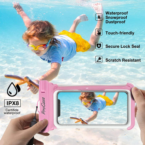 ProCase Waterproof Phone Pouch for Snorkeling, Underwater Dry Bag for iPhone 15 14 13 Pro Max and Galaxy S24 (2 Pack)