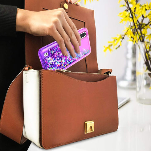 STARSHOP Compatible with Samsung Galaxy A01 Phone Case, with Tempered Glass Protector, Liquid Floating Glitter