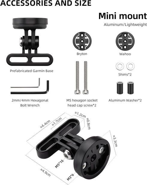 ROCKBROS Out-Front Bike Computer Mount, Mini Aluminum Integrated Bicycle Computer Mount Compatible with Garmin, Bryton,