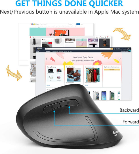 iClever Ergonomic Mouse - WM101 Wireless Vertical Mouse with 6 Buttons and Adjustable DPI for Laptop, Computer, Gray