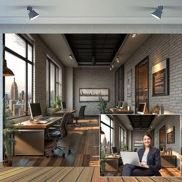 DZLGC Modern Office Backdrop for Video Conference, Home Business Office Meeting Decorations Interior
