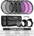 NEEWER 77mm ND2/4/8, UV/CPL/FLD Filter Kit with Lens Hoods, Cap, Pouch, Safety Tether & Cleaning Cloth