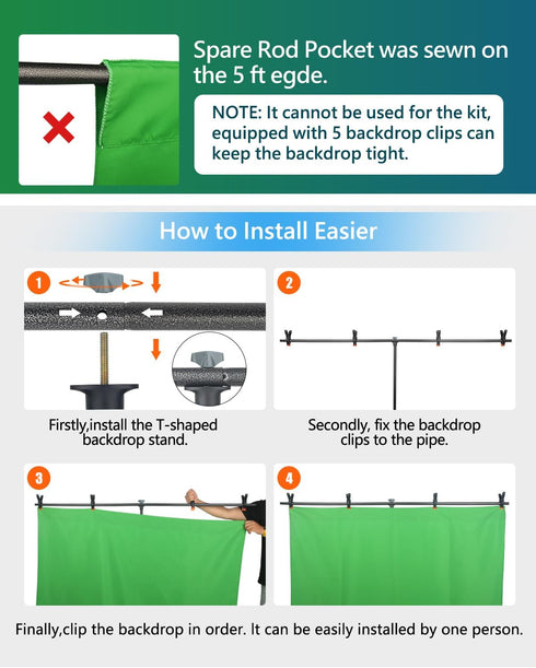 Green Screen Stand Kit, HEMMOTOP 5x6.5 ft Backdrop with Stand for Streaming, Gaming, Zoom, Portable Greenscreen
