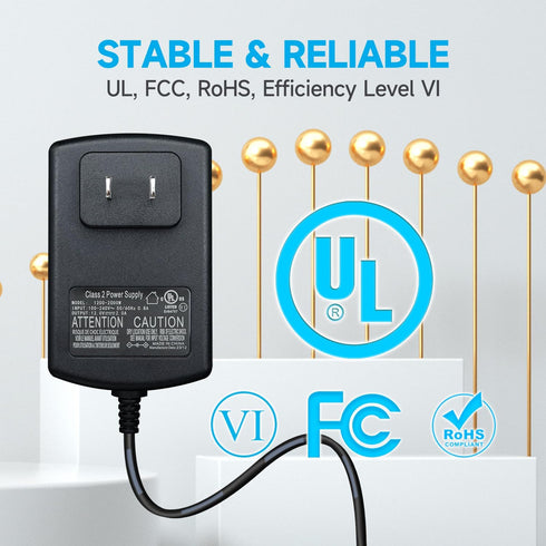 12V 2A 10ft Power Adapter with 8 Tips, 2000mA 24W AC Charger Replacement for LED Strip Light, CCTV Camera, Router