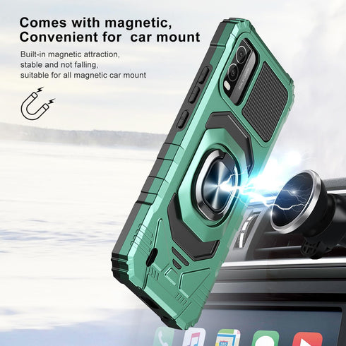 Nokia C210 Case with Tempered Glass Screen Protector, Military Grade Heavy Duty Shockproof Cover with Ring Kickstand,