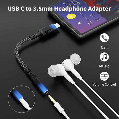 USB Type C to 3.5mm Female Headphones Jack Adapter for Galaxy S24 Ultra, USB C to Aux Audio Dongle Cable Compatible with iPhone 15 Pro Max Plus Samsung S23 FE S23+ S22 S21 Note 20 Pixel 7 iPad MacBook