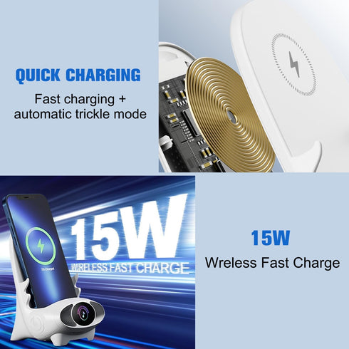 Mini Chair Wireless Fast Charger, Portable 3 in 1 Phone Holder Stand, Charging Desktop Cellphone Stand with Speaker