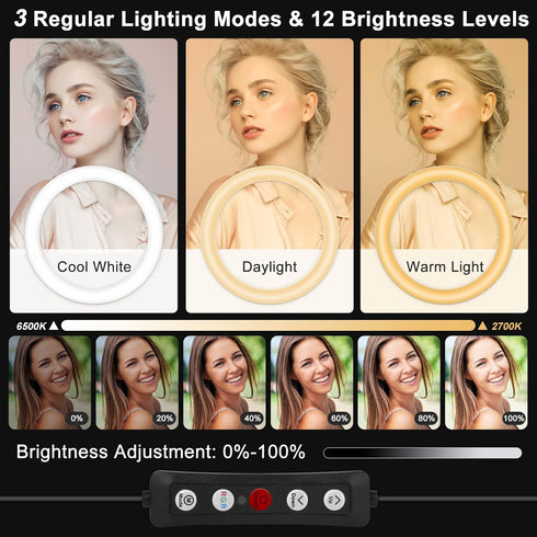 ???????????? 13" Selfie Ring Light with 63" Stand and 3 Phone Holder, RGB Ringlight for iPhone Vlogging