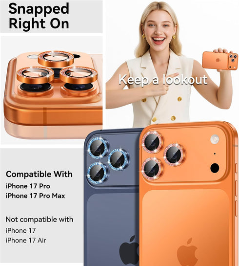 17 17 17pro 9H Matekxy for iPhone Pro / iPhone Pro Max Camera Lens Protector Glitter - for promax Cute Girly Metal