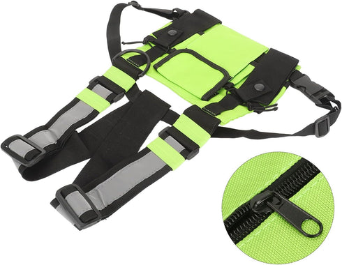 Radio Chest Harness Bag, Universal Two Way Adjustable Oxford Cloth Radio Vest Rig with Front Pack Pouch, Fruit Green