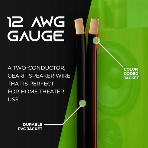 GearIT Pro Series 12AWG Speaker Wire, 200 Feet for Home Theater and Car Speakers, Black