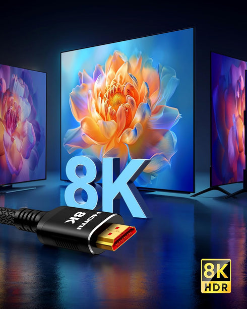 8K 30 48Gbps 10K 8K@60Hz, 4K@120Hz TV/PS-5/X-box/Projector/Sound Snowkids Long HDMI Cable ft, Non-Slip Nylon Braided