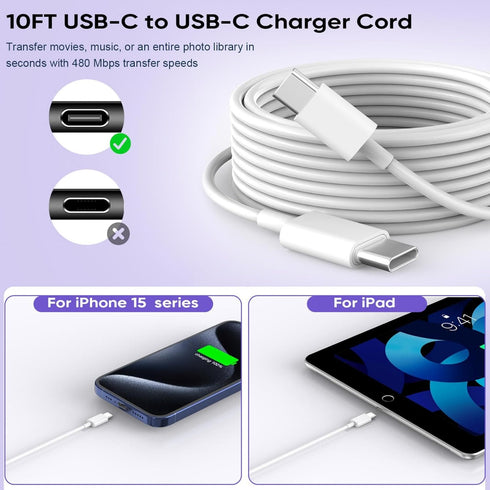 iPad Charger USB C Cable, Fast Charger Adapter for iPhone 15 and iPad Pro 12.9/11-inch