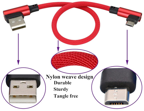 90 Degree Micro USB Cable 23cm/9inch, Right Angle USB 2.0 A Male to Micro Male Fast Sync & Charging Cable for Android,