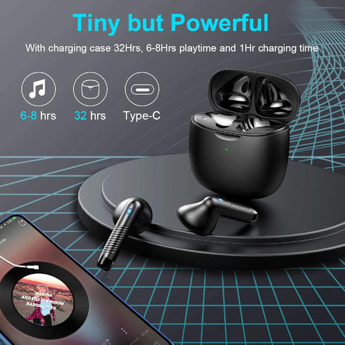 Wireless Earbuds Bluetooth 5.3, Stereo Bass Headphones with Noise Cancelling Mic, 32H Playtime, USB C Charging Case