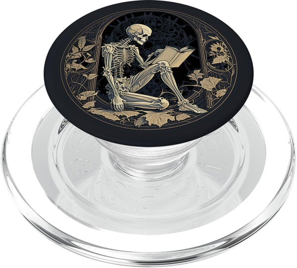 PopSockets MagSafe PopGrip for iPhone, Librarian Skeleton Gothic Goth Book Reading Lover