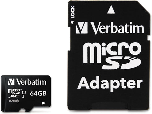 Verbatim 64GB Premium MicroSDXC Memory Card with Adapter, UHS-I V10 U1 Class 10 (44084)