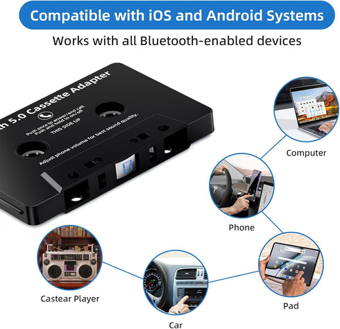 Mersoco Cassette 5.0 Cassette Car Bluetooth Reciver, Tape Player BT Aux Adapter with Hands-Free