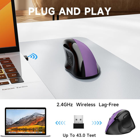 memzuoix Wireless Ergonomic Mouse, 2.4G Optical Cordless Mice with 800/1200/1600 DPI, Vertical Design for Laptop, Mac,