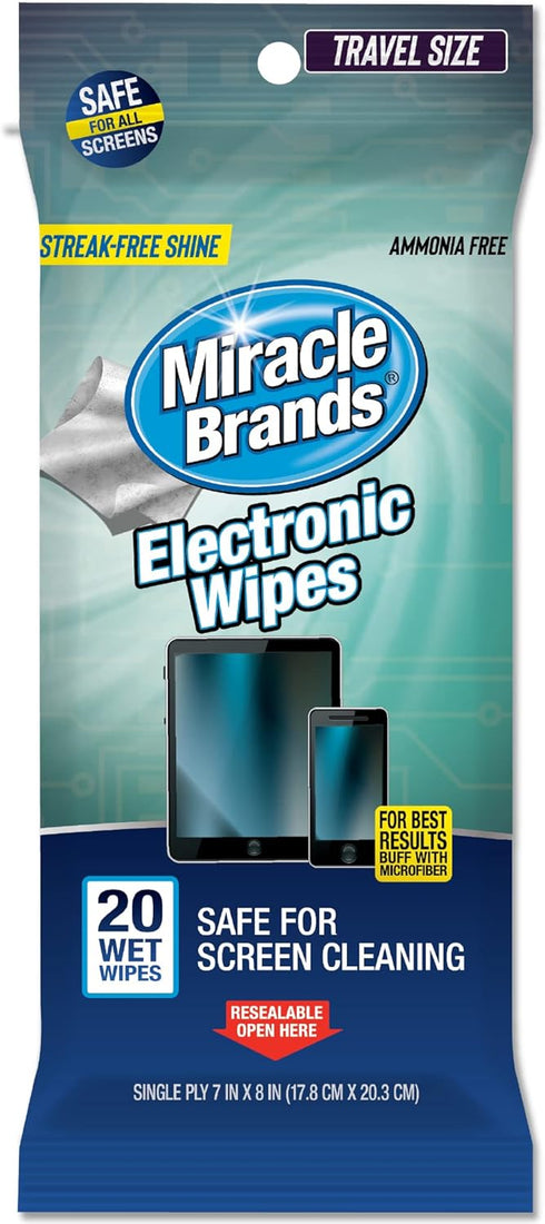 MiracleWipes for Electronics Cleaning, Screen Wipes for TV, Phones, Monitors - 20 Count