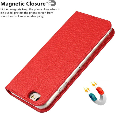 iCoverCase Genuine Leather Wallet Case Compatible with iPhone 6s Plus/6 Plus - Wrist Strap, Card Holder, Kickstand