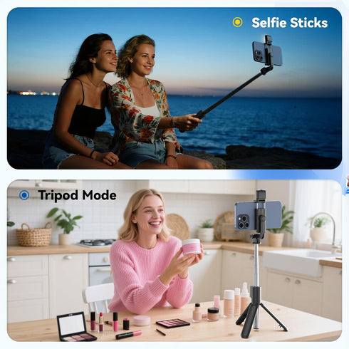 Aourxiv 4-7'' Selfie Stick Tripod with Light, Retractable Selfie Stick Tripod with Wireless Remote Control