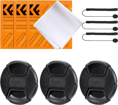 K&F Concept 40.5mm Lens Cap - 9-in-1 Center Pinch Lens Cover + Anti-Loss Keeper Leash + Microfiber Cleaning Cloth for
