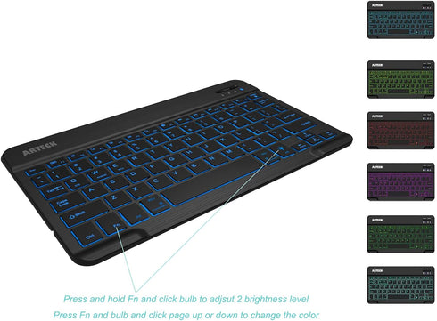 Arteck Universal Backlit 7-Colors Slim Portable Wireless Bluetooth 3.0 Keyboard for iOS, Android, Windows Tablets
