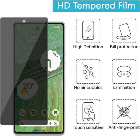 3 Pack Anti-Spy Tempered Glass Privacy Screen Protector for Google Pixel 7 - Ultra HD, Bubble-Free, 9H Scratch