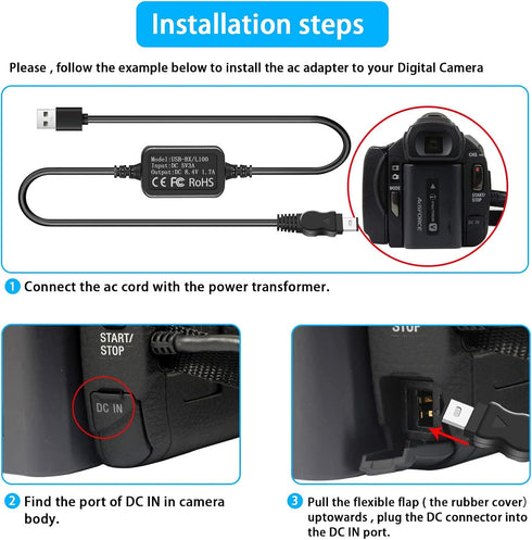 TKDY AC-L100 Charger for Sony Hi8 Handycam, USB Power Cord for DCR TRV128 TRV103 TRV130, Replace AC-L10A