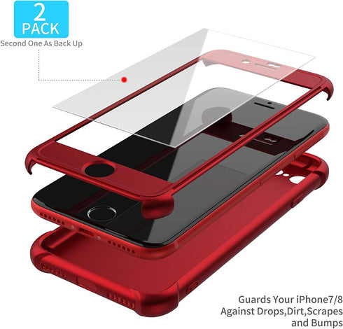 ORETECH Compatible with iPhone 7/8 Case, 2 Pack HD Screen Protector, 360° Full-Body Silicone Soft TPU
