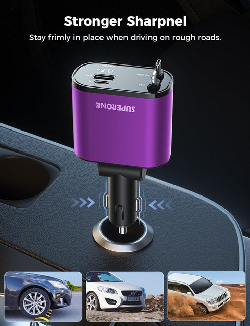 ?Upgraded?SUPERONE 4 in 1 Retractable Car Charger, Fast Car Phone Charger with 2.6ft Cord for iPhone 15/15 Pro