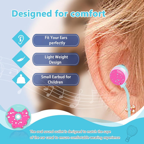 Cute Donut Earbuds for Kids, Wired Earbud & in-Ear Headphones with Microphone, Lovely Storage Case, Sky Blue
