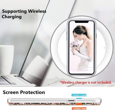 Compatible iPhone Xs Max Case, Women Glitter Shells Foil Sparkle Hard Back Cover with TPU Bumper (White/Gold)