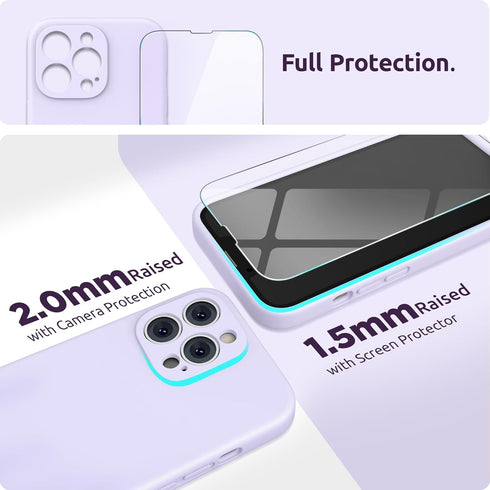 SURPHY Liquid Silicone Case for iPhone 13 Pro (6.1", 2021) - Light Lavender, with Screen Protector & Camera Protection.