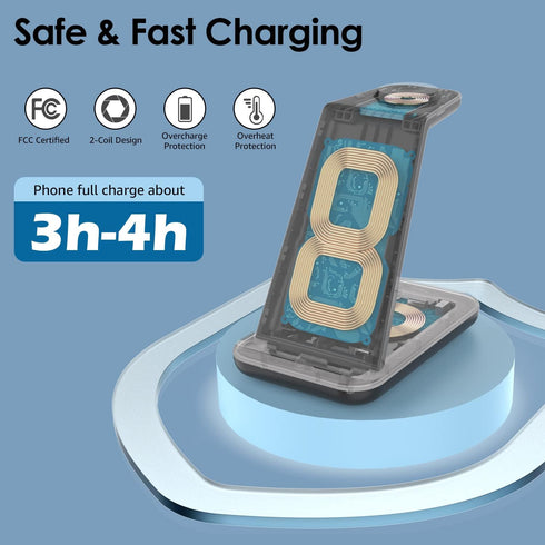 Minthouz 3 in 1 Fast Wireless Charging Station with 20W Adapter for Multiple Devices, Compatible with iPhone