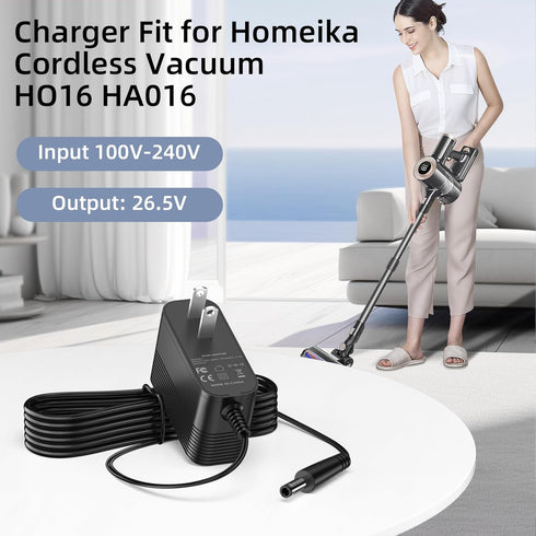 Power Cord for Homeika Cordless Vacuum H016 HA016, 26.5V Charger Compatible with Homeika 20Kpa Powerful Suction