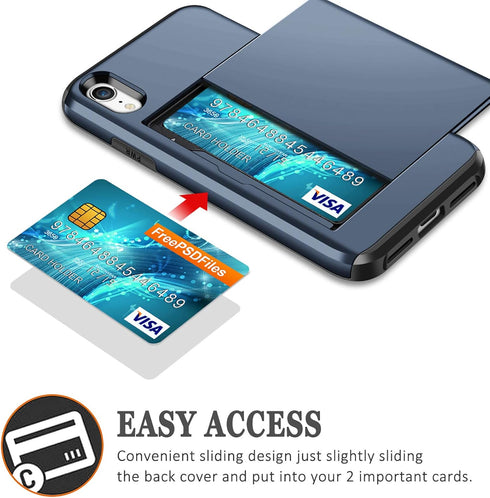 SAMONPOW for iPhone XR Case Wallet Card Holder Heavy Duty Protection XR Phone Case Wallet Card Holder Dual Layer Anti Scratch Hard PC Soft Rubber Bumper Cover Case for iPhone XR 6.1 inch Dark Blue