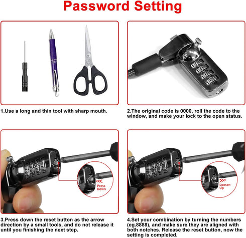 Computer Laptop Cable Lock, 6.23ft Security Cable with 4 Digital Password Protection