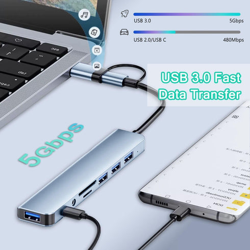 vienon 3.0, 8 1 3.5mm USB C Hub USB Hub Aluminum in USB Extender with SD/TF Card Reader, Aux Headphone Jack for MacBook