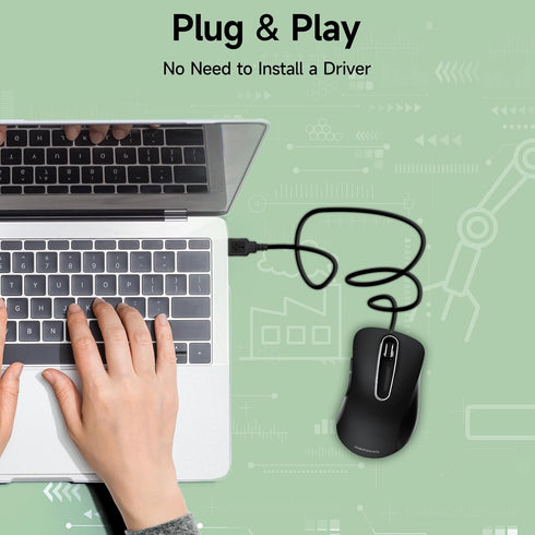 memzuoix Wired Mouse, USB Computer Mouse 1200 DPI, Ergonomic Design with 5FT Cord for Laptop, PC, Desktop