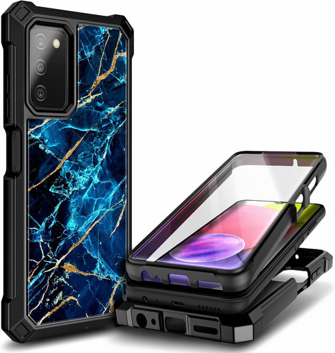 NZND Case for Samsung Galaxy A03S, Built-in Screen Protector, Full-Body Shockproof Rugged Bumper Cover (Marble Design)