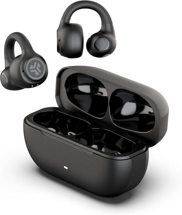 JLab Flex Open Earbuds, Black, Clip-on Cuff Design, Wireless Open-Ear Audio Freedom, Effortless Fit, Safe Listening,