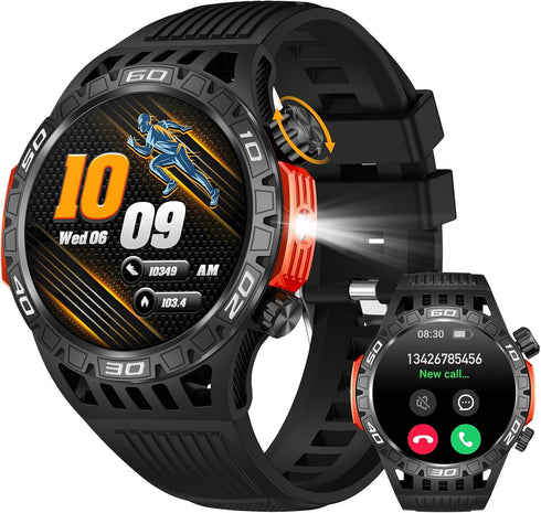 Military Smart Watch for Men, 1.46" Outdoor Tactical Sports Smartwatch, Fitness Watch with Call Function, Black