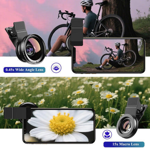 KWTOUL 2 1 0.45 15x Phone Camera Lens in Phone Lens Kit, Super Wide Angle Lens Macro Lens, Wide Compatibility