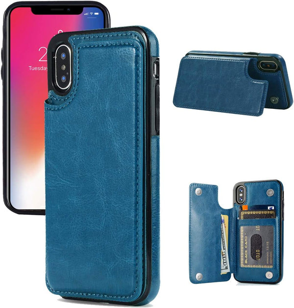 Slim Protective Wallet Case for iPhone X/XS - Premium PU Leather Card Holder with Screen Protective Glass
