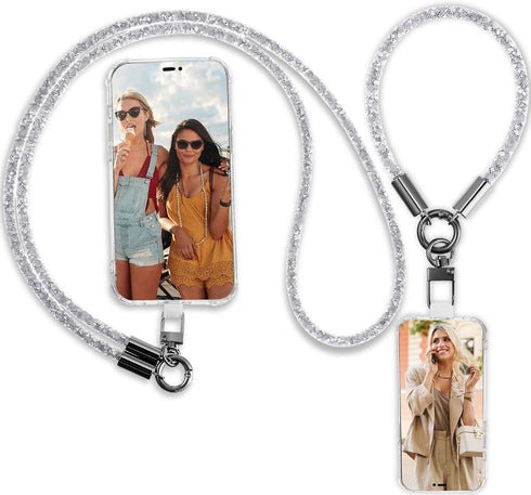 Crystal Phone Lanyard Wrist Strap, Glitter Rhinestone Neck Lanyard Bling Keychain Strap for Women Card Holder
