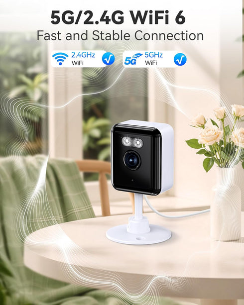 Gianteye 2K 2.4/5GHz 6 2 Cameras for Home Security, Wi-Fi Indoor Camera for Dog/Pet/Nanny/Baby with US Phone App, AI